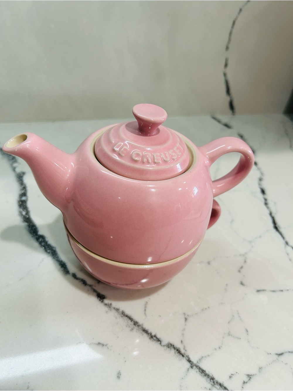 Le Creuset Pink Ceramic Tea for One Set with Cup and Teapot